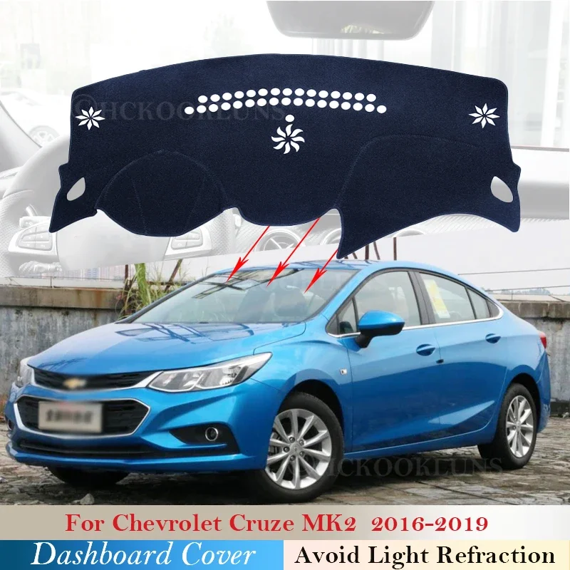 

Для Chevrolet Cruze MK2 2016 2017 2018 2019, чехол для приборной панели, коврик для приборной панели, коврик для ковра, солнцезащитная подушка, автомобильный козырек, аксессуары