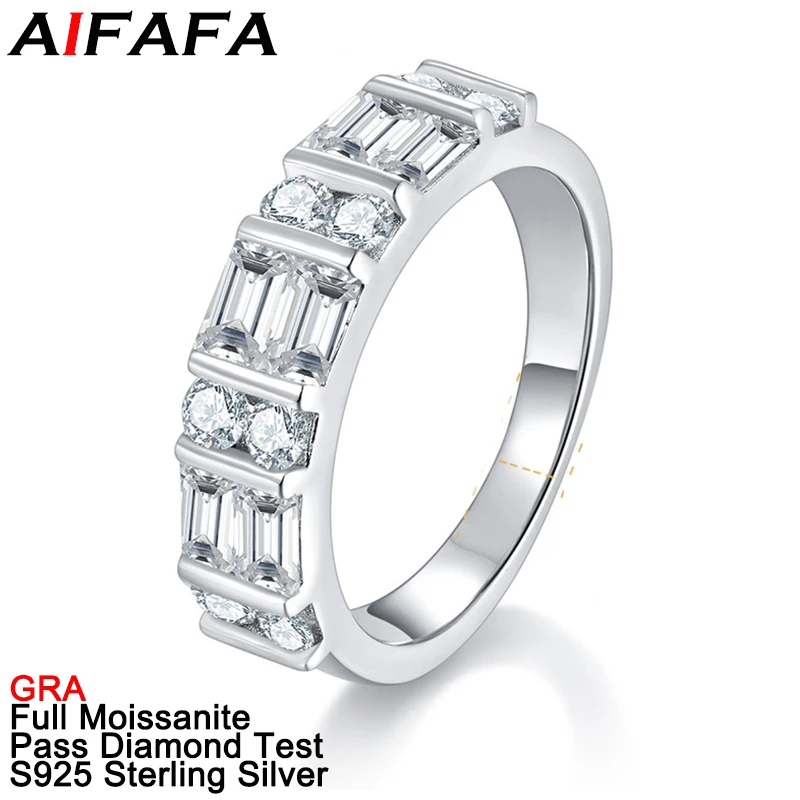 

AIFAFA Rectangle Full Moissanite Rings S925 Sterling Silver Moissanita Plated 18K White Gold Ring Jewelry Pass Diamond Test GRA