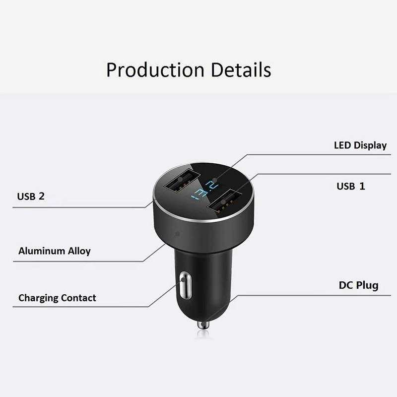 3X Dual USB Car Charger,Output 4.8A Car Adapter,Cigarette Lighter Voltage Meter For Iphone,Ipad,Samsung,LG,Black