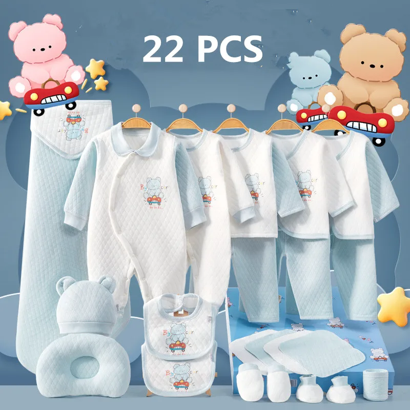 18/20/22 pieces/lot Newborn Baby Clothing Set Boys Girls 100% Cotton Infant Outfits Winter Baby Rompers Hat Bib Clothes Suit