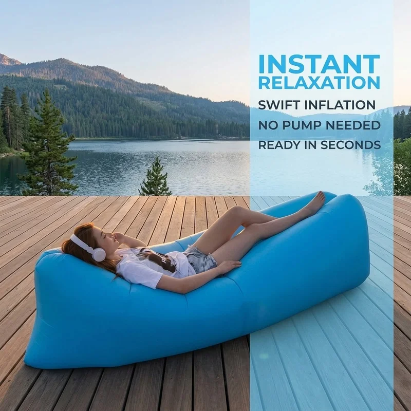 Inflatable Air Lounger Sofa Portable Quick Inflate Waterproof Camping Couch Beach Chair Poolside Travel Outdoor Sleeping Mat