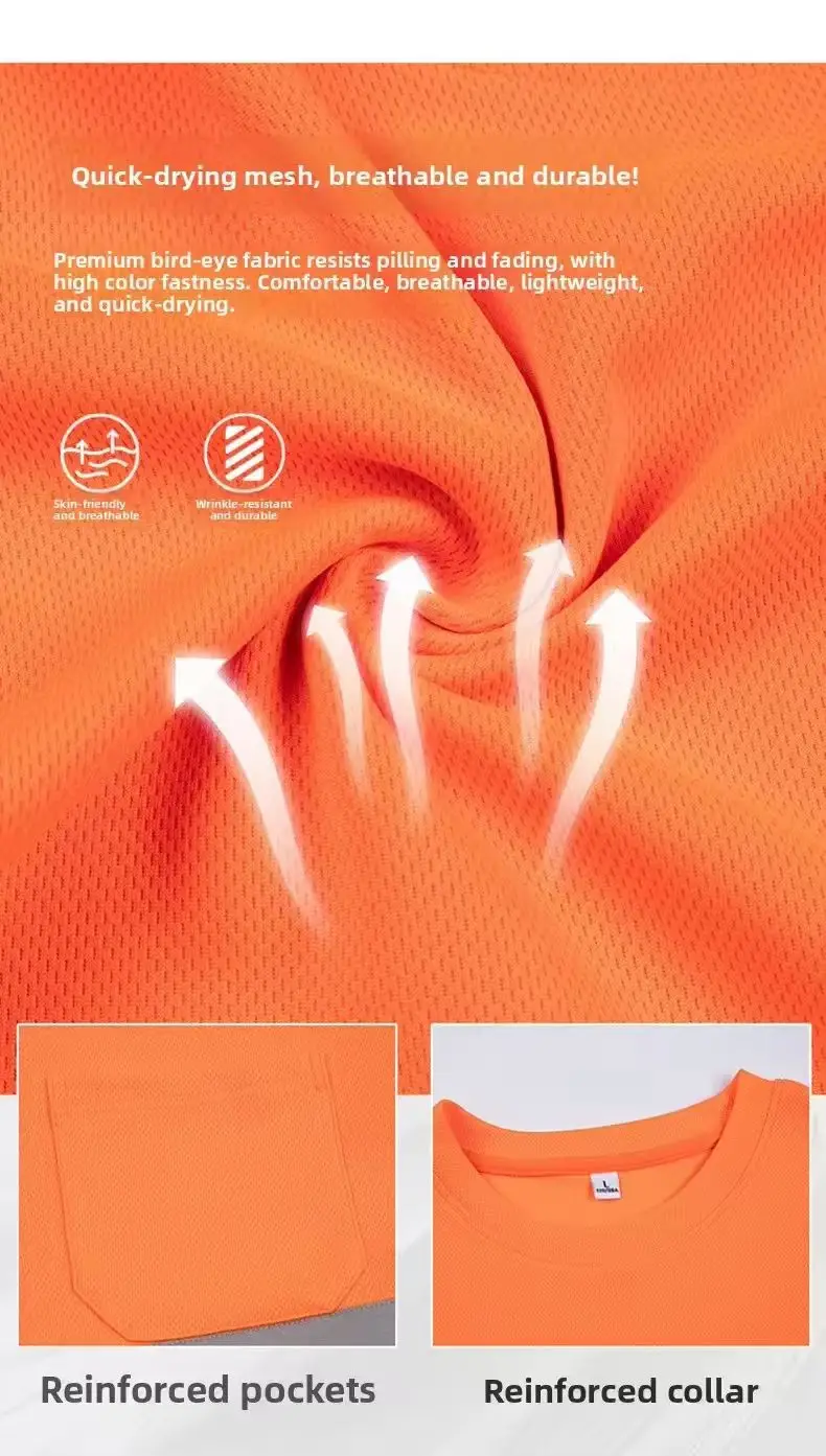 2026 Outdoor-Hemd Fluoreszierendes Hochsichtbares Sicherheits-Arbeitshemd Atmungsaktives Sommer-Arbeits-T-Shirt Reflektierende Weste Schnelltrocknend – Detail 10