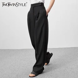 TWOTWINSTYLE Solid Casual Pant For Women High Waist Patchwork Zipper Minimalist Wide Leg Pants Female Fashion New Style Clothes