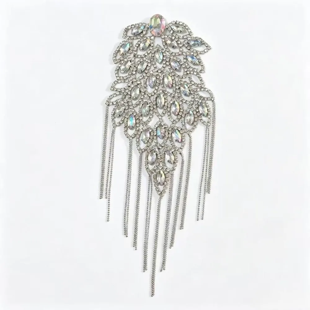 Clothing Accessories Peacock Tassel Chain Epaulette Rhinestone Punk Brooch Shoulder Board Shiny Cool Jacket Shoulder Chain Women
