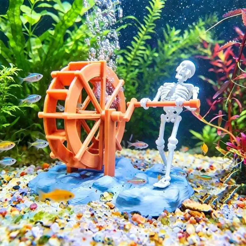 Creative Lifelike Skeleton Aquascaping Ornament Bubble Powered Resin Statue for Desktop Fish Tank Home Aquarium Decoration