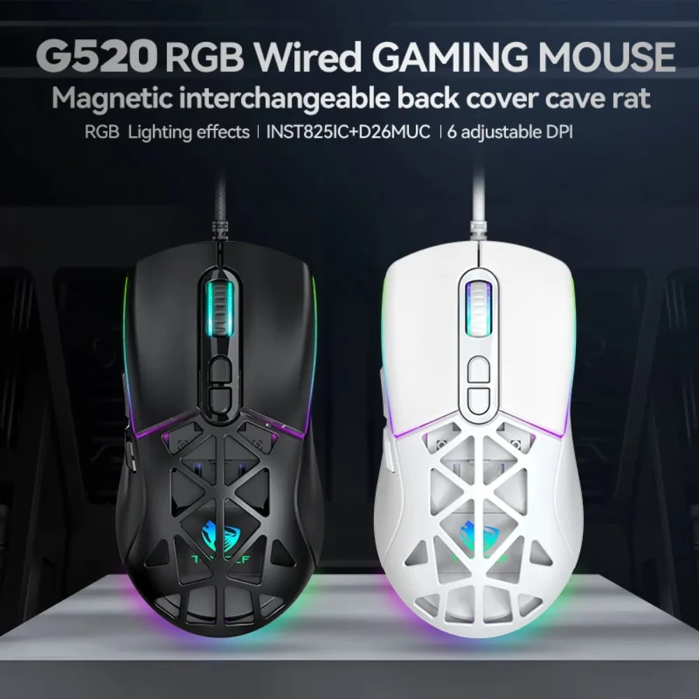 G520 Gaming Mouse Wired RGB, 7 Buttons Ergonomic Lightweight, Adjustable DPI USB Mouse for Gamers PC Laptop Computer iPad