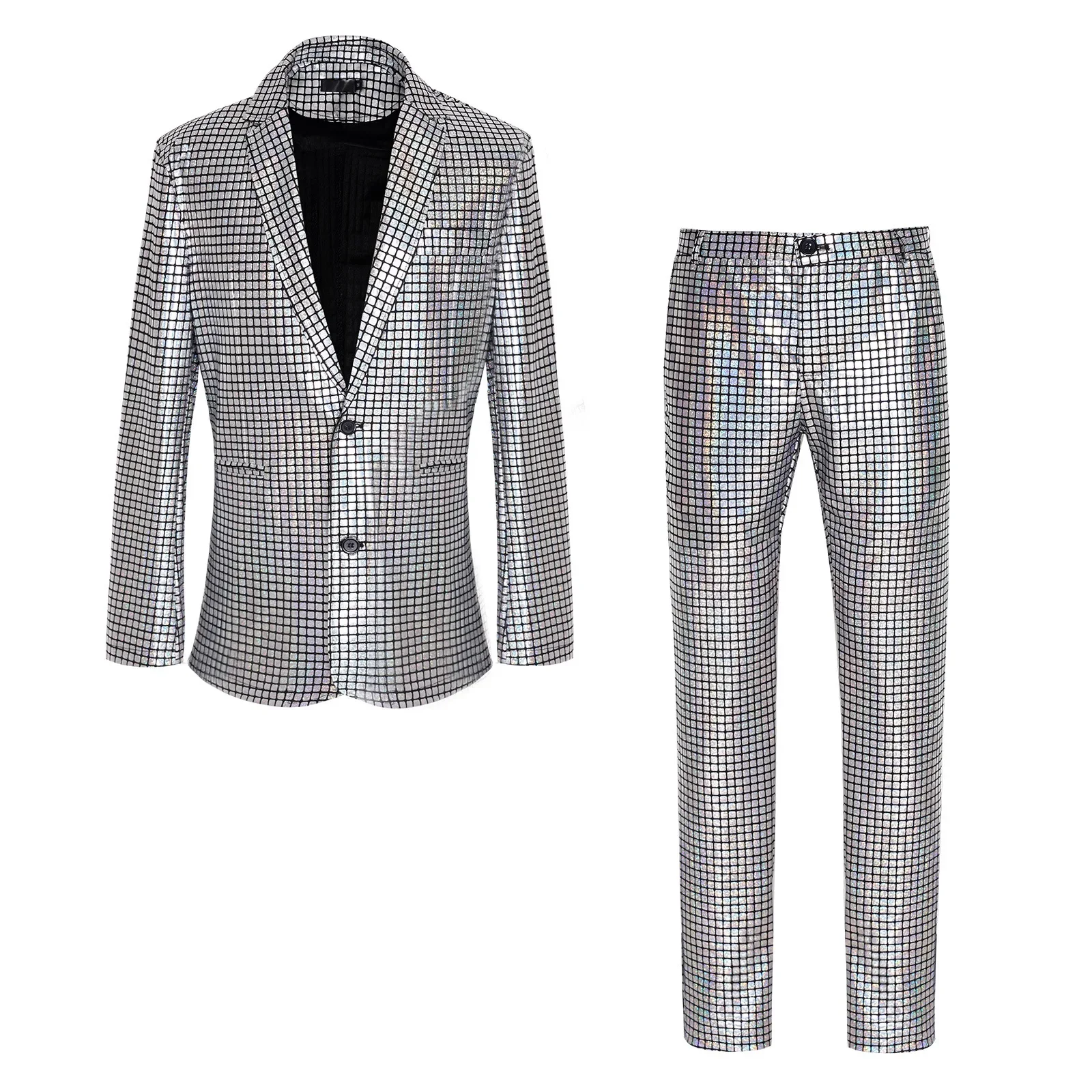Men\'s New Cool Performance Set, Sequin Gold Stamping Business Casual Two-piece, One-row Two-button Slim-fit Blazer + Trousers