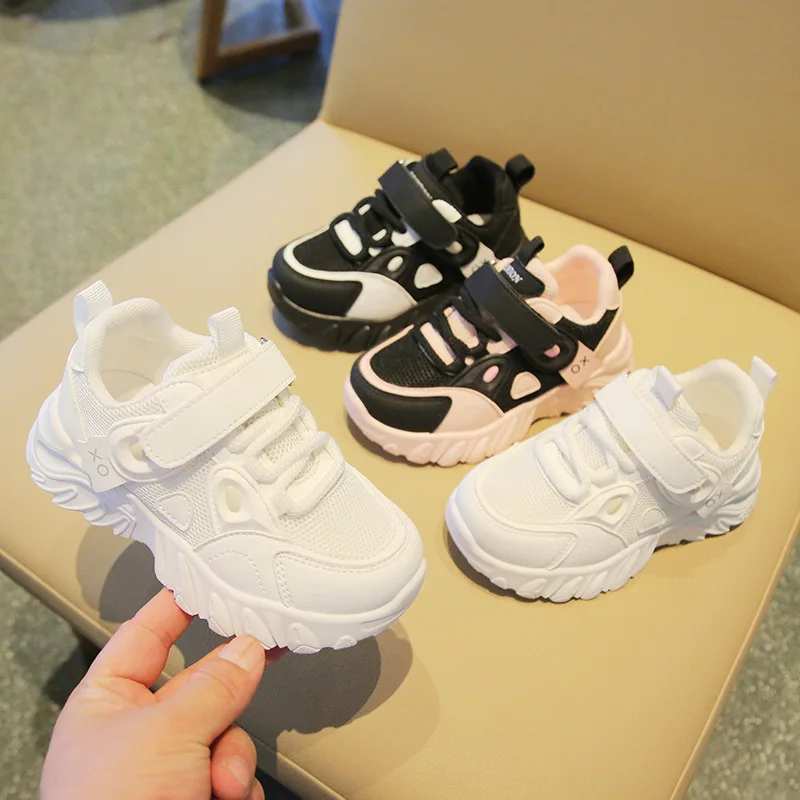 

Children Spring Autumn Fashion Sneakers Boys Breathable Velcro Mesh Casual White Shoes Girls Panda Soft Sole Versatile Dad Shoes