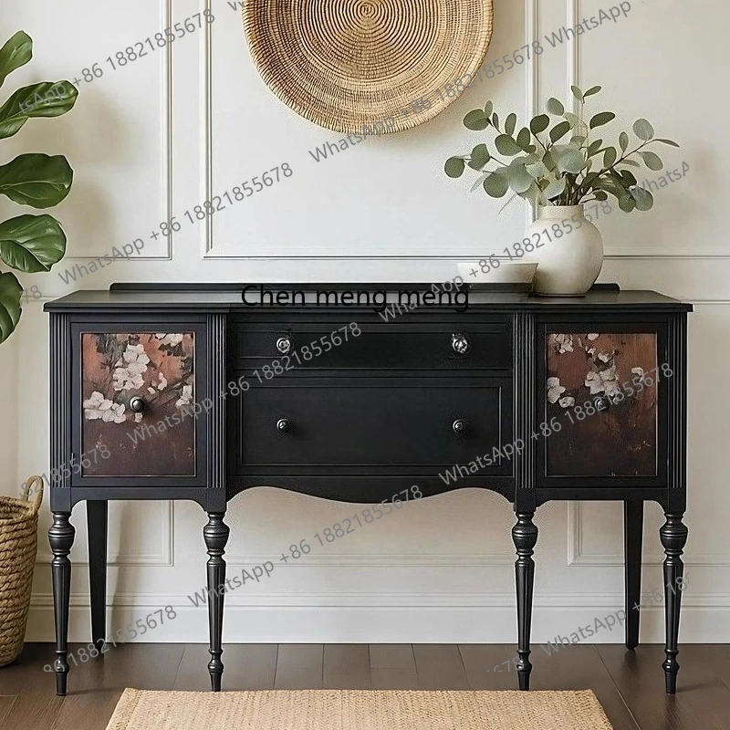 

Retro entrance cabinet, facing the door, solid wood living room partition cabinet, high-end light luxury, storage side cabinet