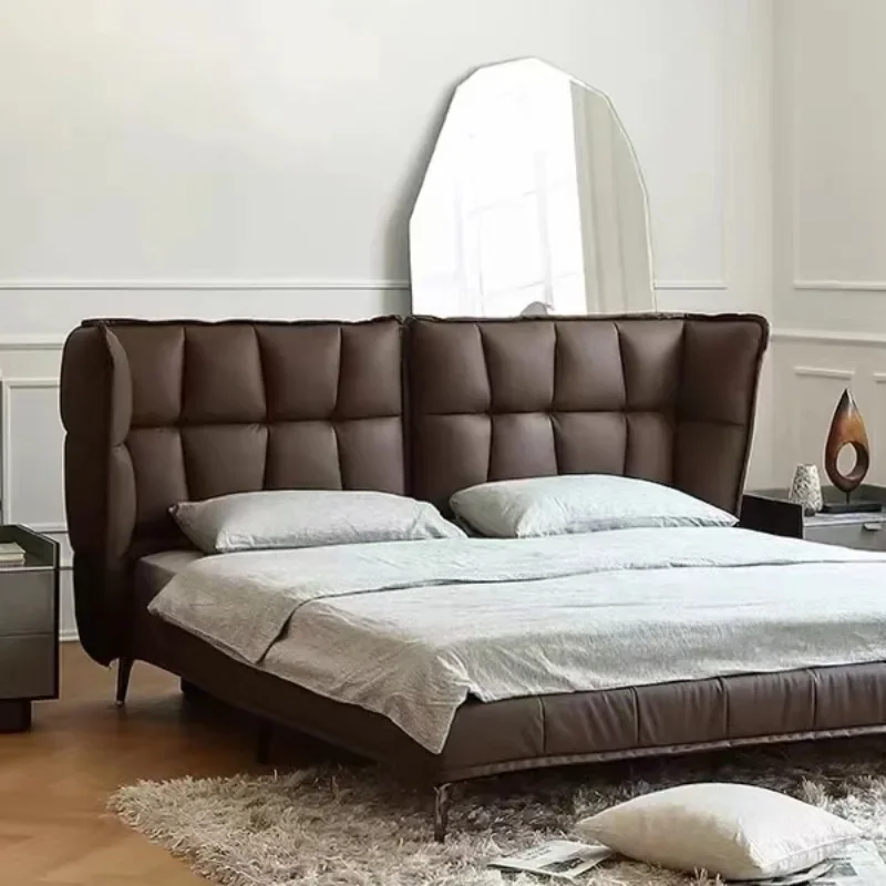 

Reproduction muscle bed Minimalist master bedroom wedding bed Double designer tofu light luxury soft bag leather bed