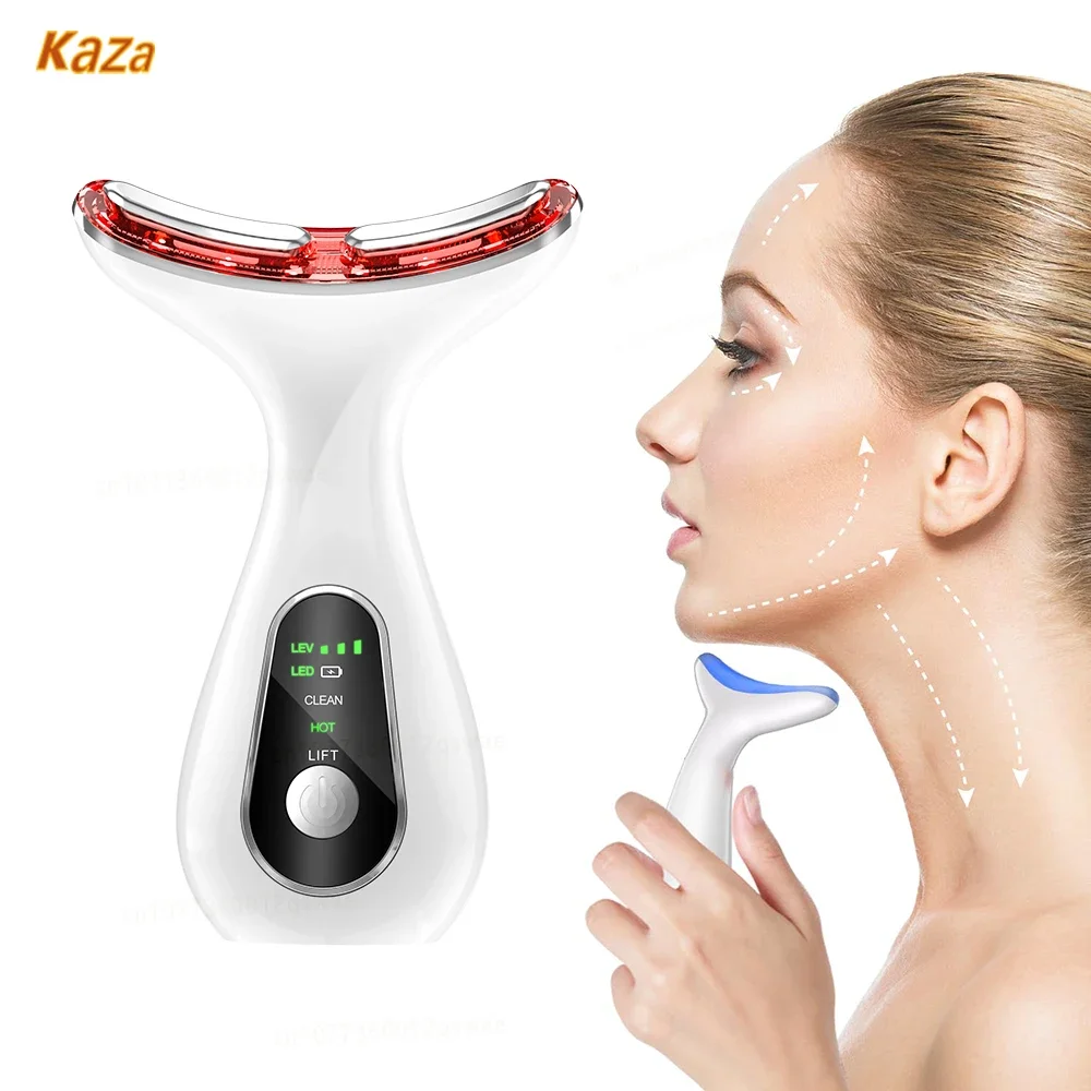 Dispositivo per il viso e il collo Massaggio a vibrazione per macchina per il lifting del viso e del collo Microcorrenti Terapia della luce rossa Antirughe