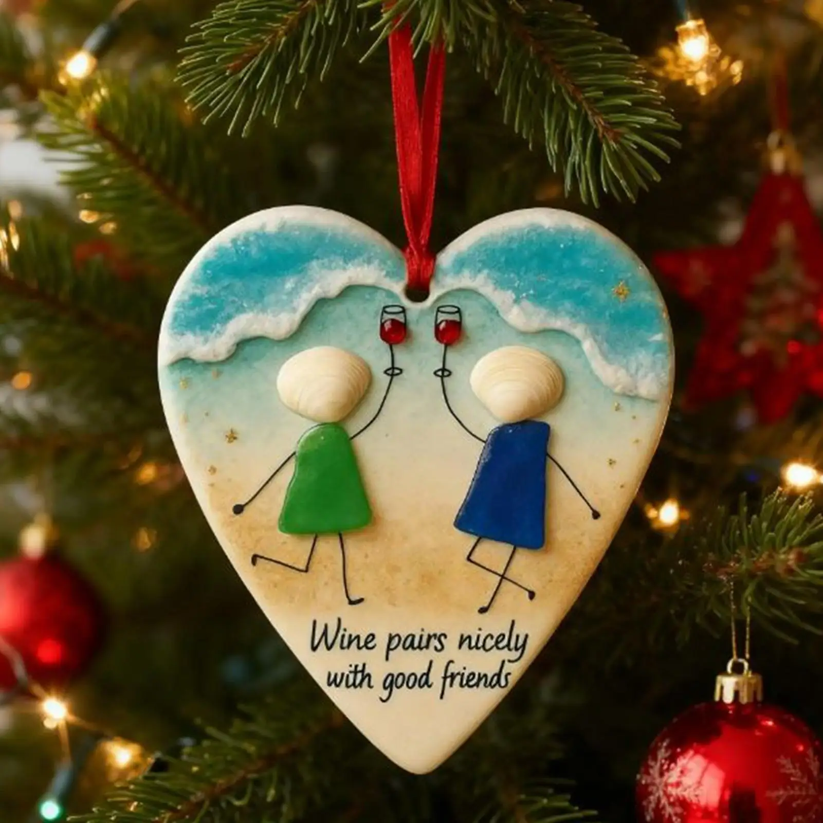 여성을 위한 우정 장식품 2D 아크릴 하트 모양 장식품 여성용 친구 펜던트 겨울 집 동료 휴일용