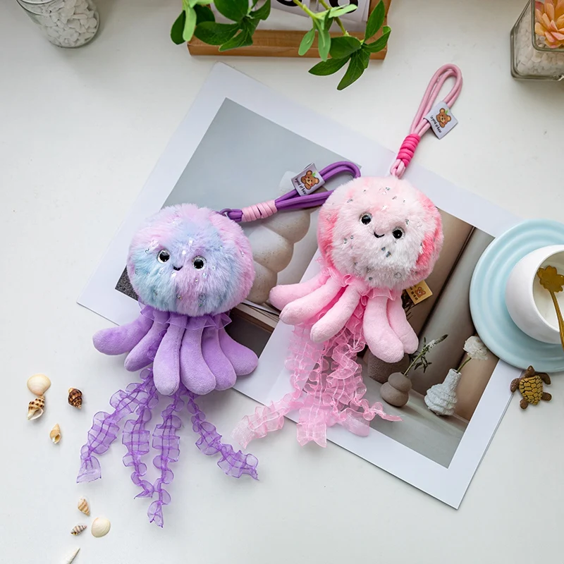 Etherisch Oceaandier Kleurrijk ​ ​   Kwallen knuffel zacht gevuld zeegelei hanger schattig tas decor pluche sleutelhanger voor meisje