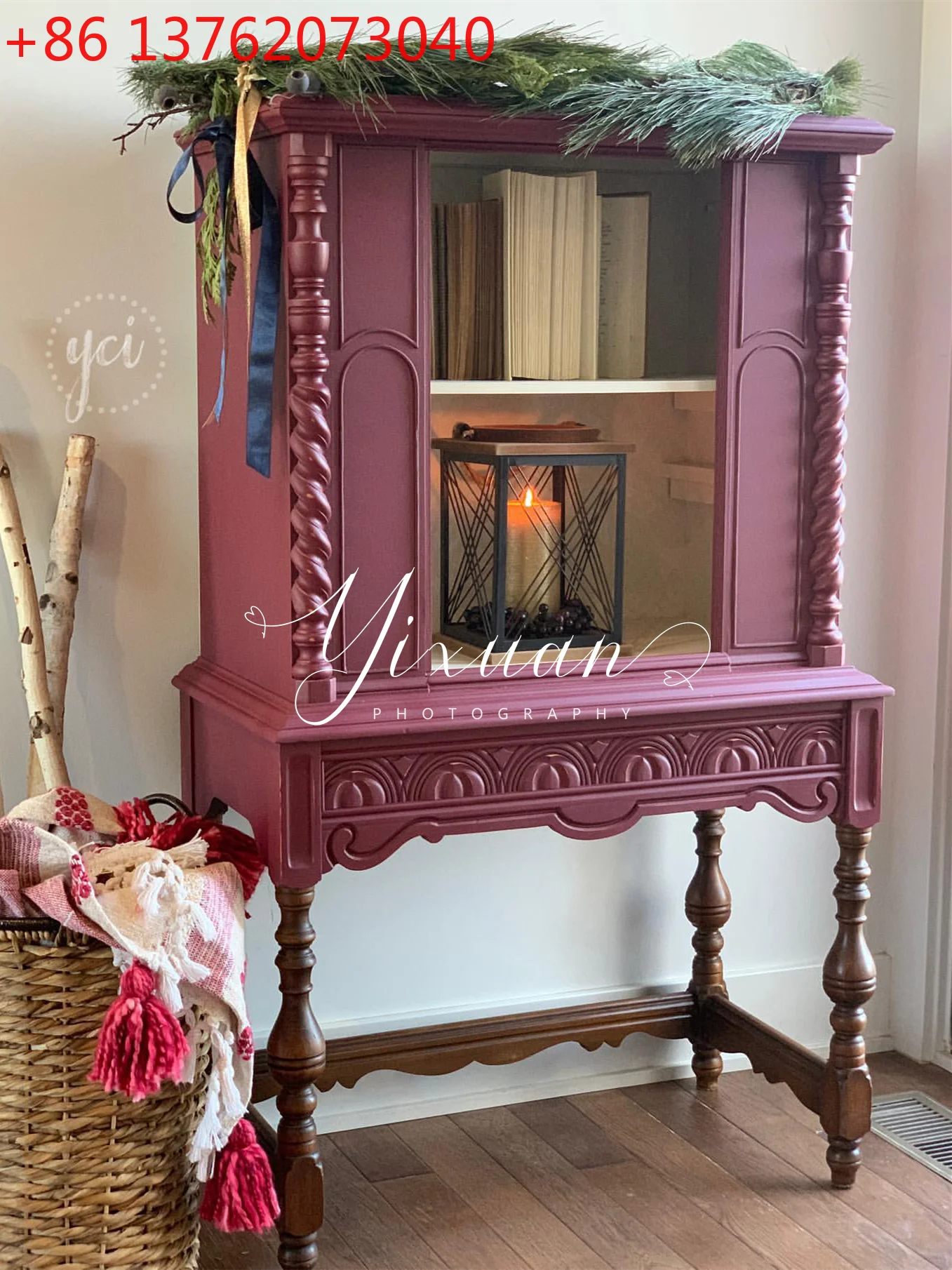 

French American solid wood carving flower retro wine cabinet French antique dining side cabinet storage cabinet