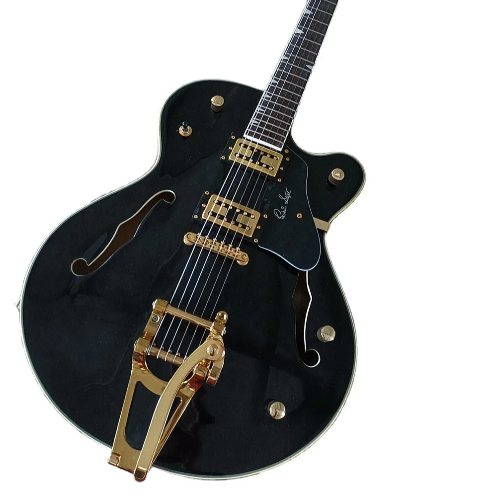 Black Semi-hollow Electric Guitar 6-string Electric Guitar Gold Hardwares