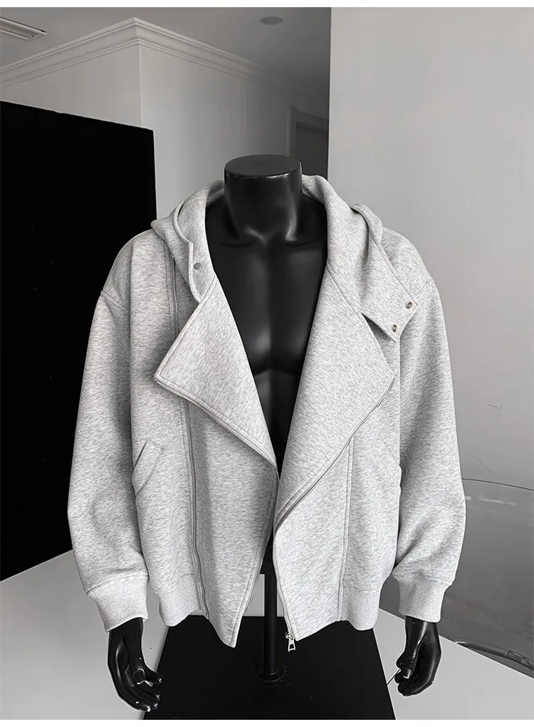 

Irregular Double Zipper Hooded Hoodie Sweatshirt Men's Plus Size Jacket Black Gray Casual Clothes Tops