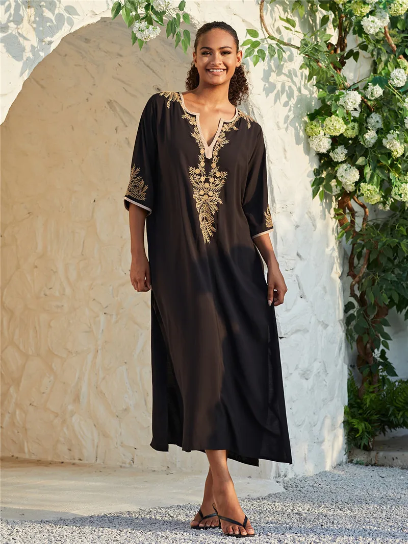 Women Loose Lightweight Kaftan Kimono Cardigan Casual Beach Cover Up Long Caftans Bathing Suit Maxi Dress