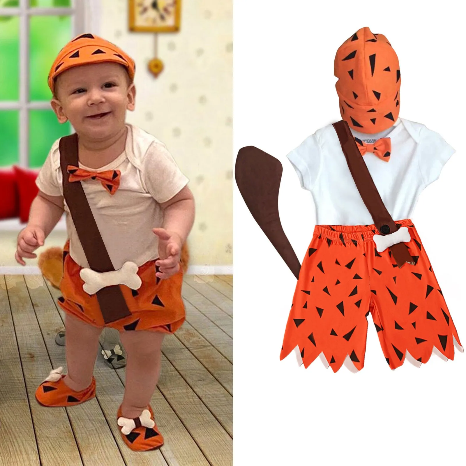 Halloween Kids Toddler Caveman Costume Halloween Dog Bones Historical Caveboys Party Romper Strap Shorts Toddler Boys Sweatsuits