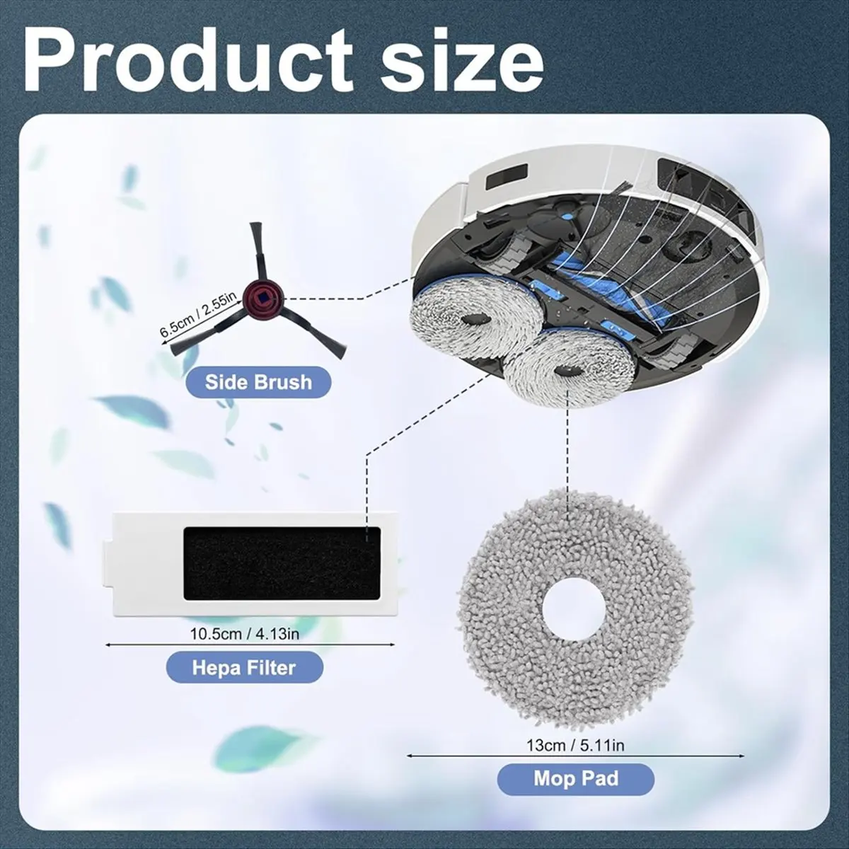 (MEOF) For Ecovacs T30 Pro Omni, T30 Omni Robot Vacuum Cleaner Replacement Parts, Hepa Filter Side Brushes Mopping Pads