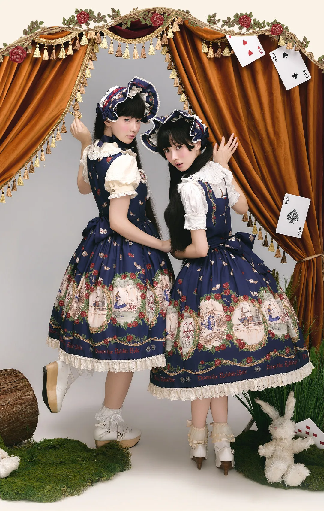 Down the Rabbit Hole-Daily Wear Classic Lolita OP & JSK Dress,Alice in Wonderland Print by Starfall Mist Isle PRE ORDER/120 days