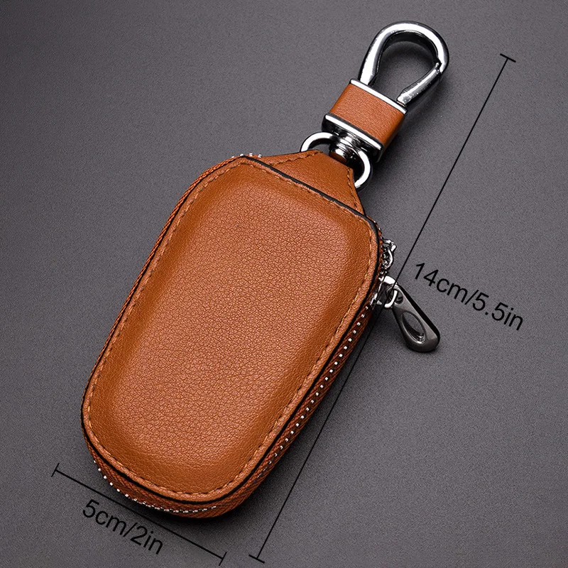 Leather Car Keychain Case For Women Men Car Key Fob Shell Case Cover Holder Bag Pouch Wallet Protector Keychain Organizer