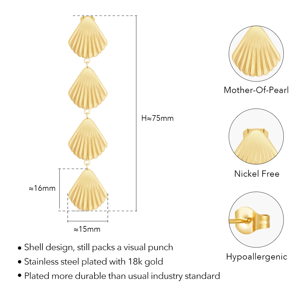 ENFASHION Aretes Shell Shape Length Drop Earrings For Women\'s Stainless steel Gold Color Earrings Stylish Simple Jewelry E241539