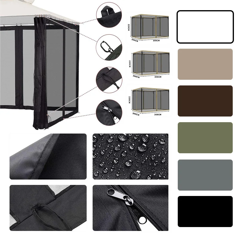 300x300cm 4 Door Mosquito Net Curtain Outdoor Gazebo Canopy Net Screen Insect Protection Mesh for Patio Garden Backyard