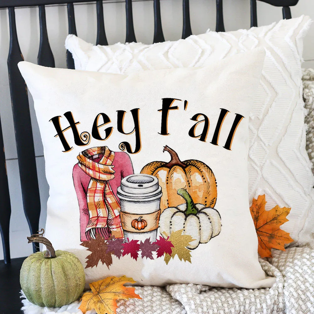 Thanksgiving Happy Print Cushion Cover Pillowcase Cartoon Pumpkin Party Decor Pillows Cases Home Sofa Car Halloween Throw Pillow