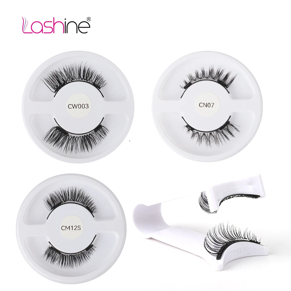 Lashine 1 Pair Magnetic Eyelashes Set Handmade Natural Curl False Eyelash with Tweezer Makeup Tools Magnetic Lashes for Sale