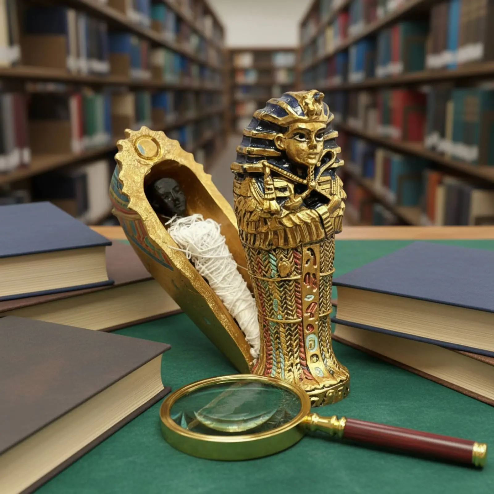Egyptian Sarcophagus Figurine Resin Pharaoh Casket Figurine Pharaoh Casket Statue Antique Look Sarcophagus Decor Piece for Shelf view 6