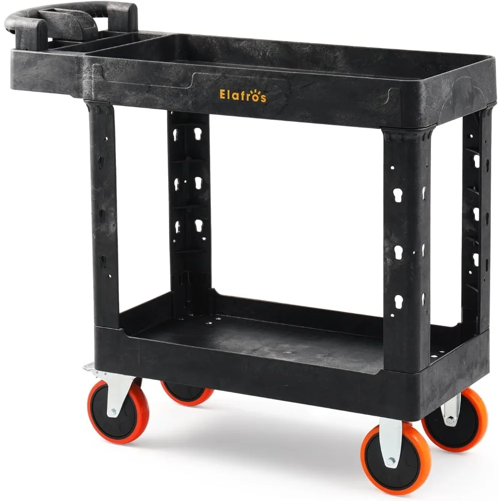 

Heavy Duty Plastic Utility Cart 41.3 x 17 Inch - Ergonomic Handle Work Cart Storage W/Deep Shelves and 2 Fixed 2 Swivel Wheels