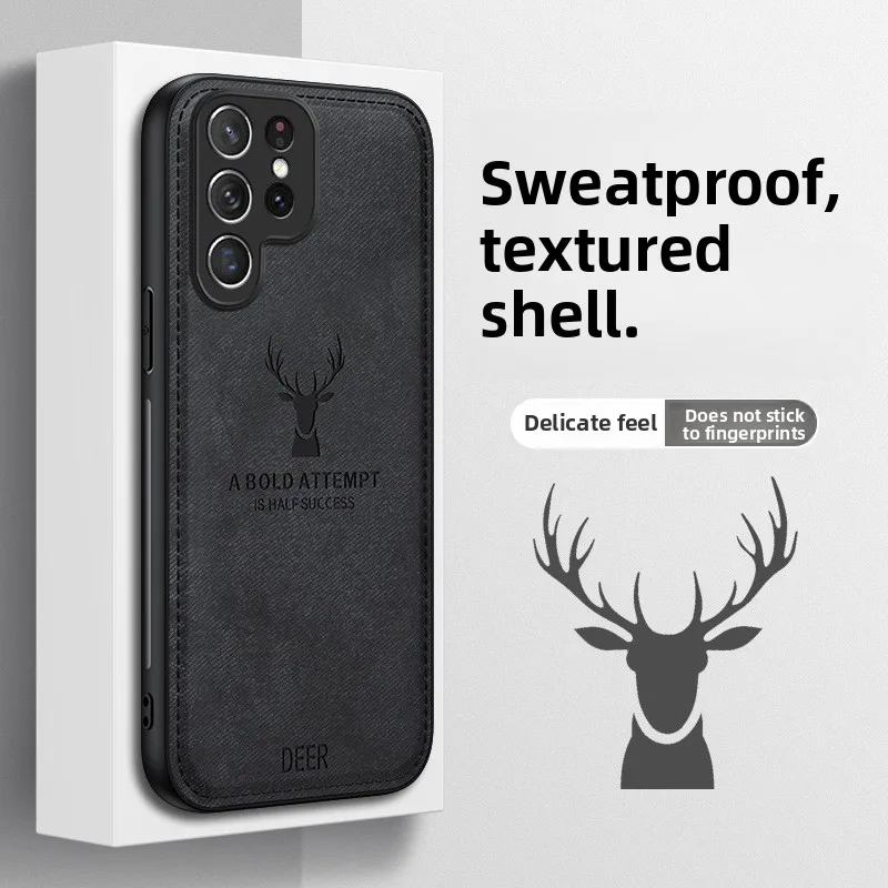 Hirschkopf-Stoff-Leder Weiche Handyhülle für Samsung Galaxy S25 S24 Ultra S22 S21 Plus S23 FE A56 A55 A16 5G Stoßfeste Hülle