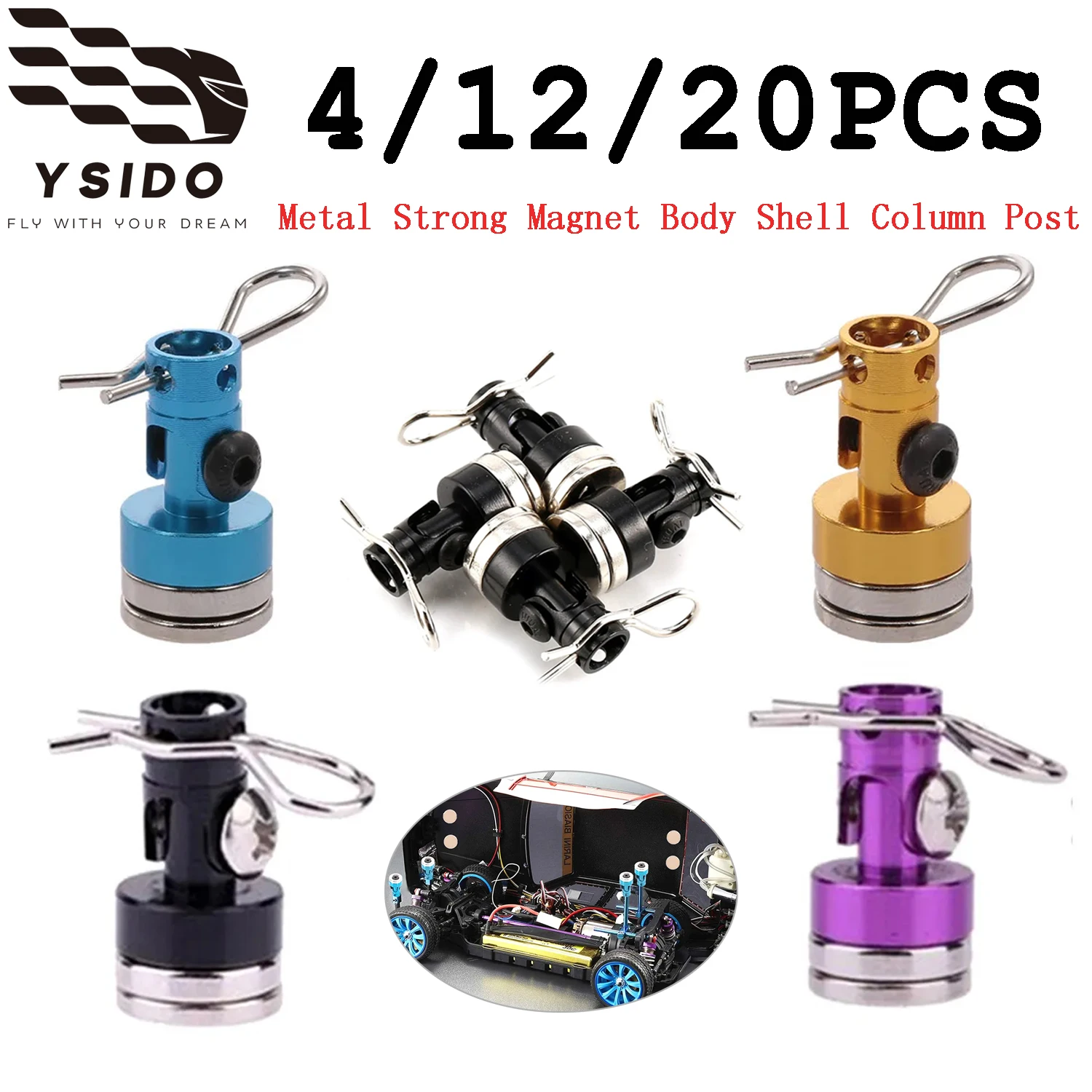 YSIDO 4/12/20 Stück RC Auto Metall Starke Magnet-Karosseriesäulen-Fixierungshalterung für 1:10 Axial SCX10 Traxxas TRX4 D90 HSP Redcat