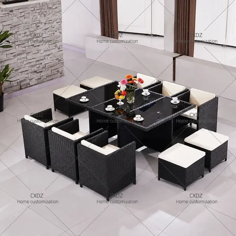 Rattan Chair and Tea Table 5 Piece Set Outdoor Furniture Open Air Leisure Balcony Tables and Chairs Creative Garden Table and