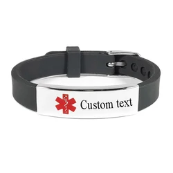 Personalized Medicine SOS Customized Text Silicone Bracelets Engrave logo Name Stainless Steel Bracelet For Women Men