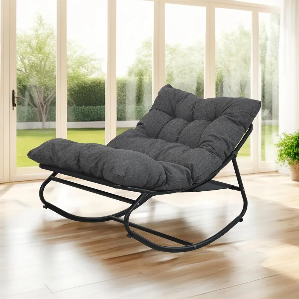 

Rocking Chair Outdoor Oversized Comfy for Outdoor & Indoor with Padded Cushion Rocker for Living Room,Patio,Porch(Grey)