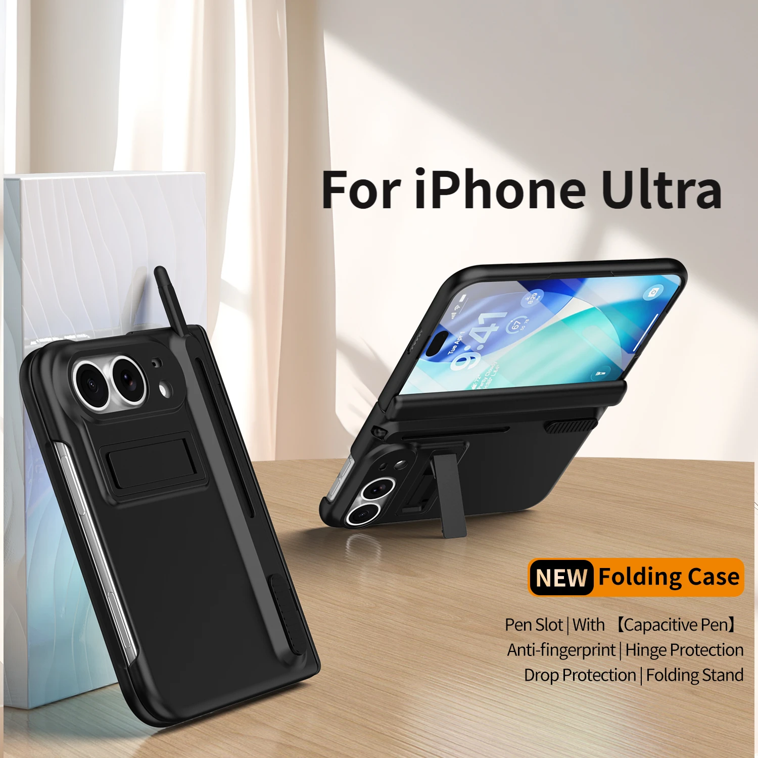 For iPhone Duo Bracket Phone Case with S Pen Hinge Protection Shockproof Full Cover Glass Screen Protector For iPhone Ultra