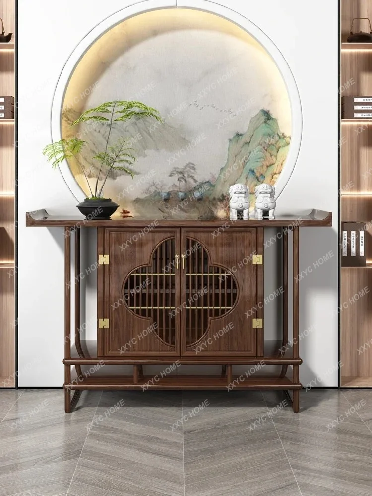 L New Chinese-style entrance table, ebony wood strip case against the wall case, ultra-narrow solid wood entrance cabinet