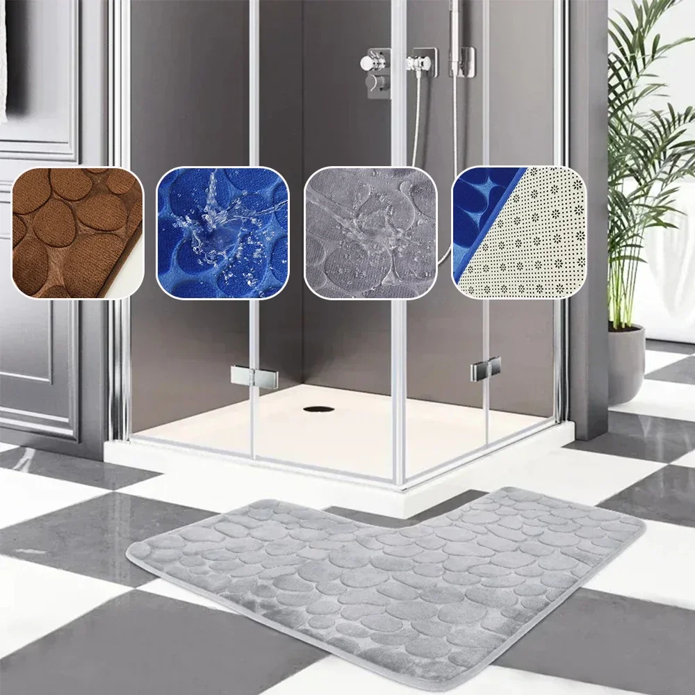 1PC L-shaped 80x80CM Pebble Embossed Bathroom Non-Slip Floor Mat Bathroom Floor Rug Bath Corner Absorbent Mat Shower Mat L 카페트