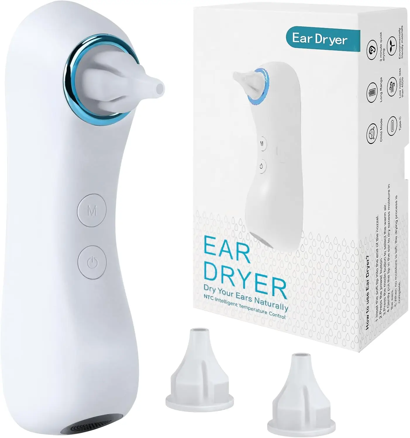 

Ear Dryer with 3 Ear Tips, Ear Moisture Water Removal Ear Drying Device, Electronic Warm Air Ear Water Remover for Swimme