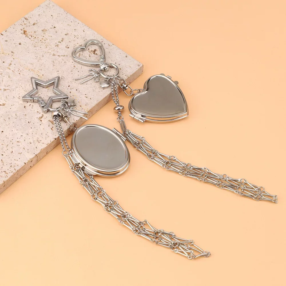 

Personalization Customization Girl Keychain Name Text Bag Keyring Stainless Steel Mesh Silvery Key Chain Ring Lipstick Mirror