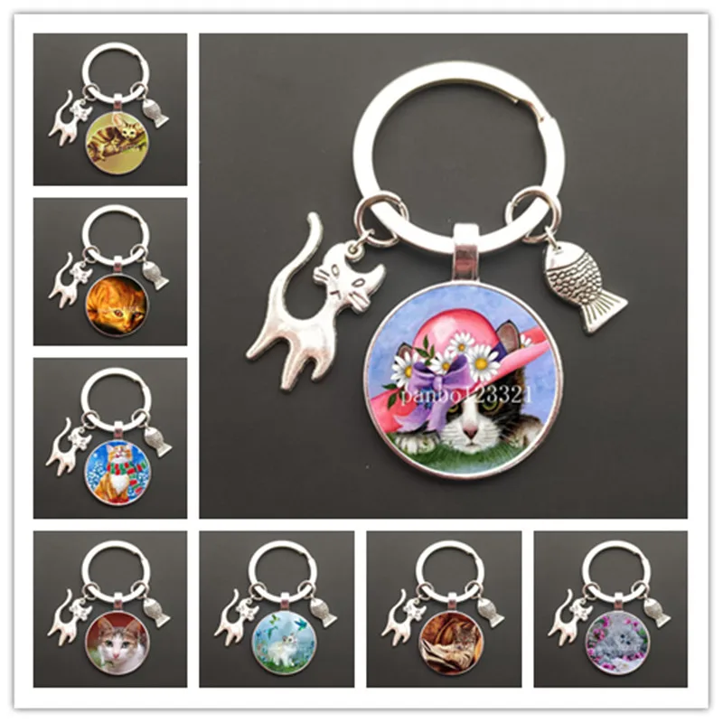 Classic New Cute Puppy Keychain Shiba Inu Dog Picture Keychain Glass Cabochon Pendant Metal Ring Keychain Dog Lover Gift