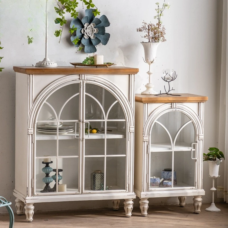 French luxury old foyer shoe room white sofa side cabinet double door tea cabinet decoration dining side
