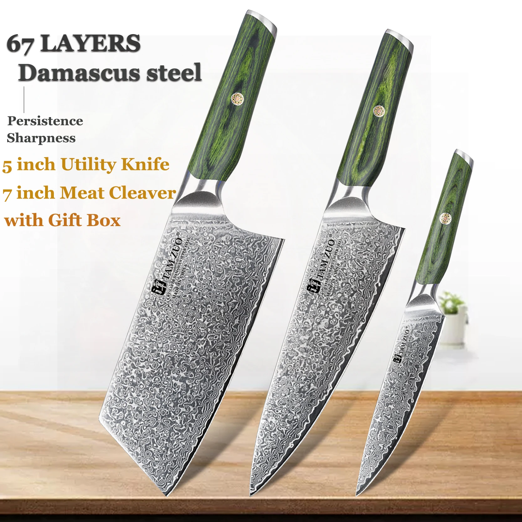 

1-3PCS Professional Japanese Nakiri Knife 67 Layer Damascus Steel VG10 Core Meat Vegetable Kitchen Chef Knives with Gift Box