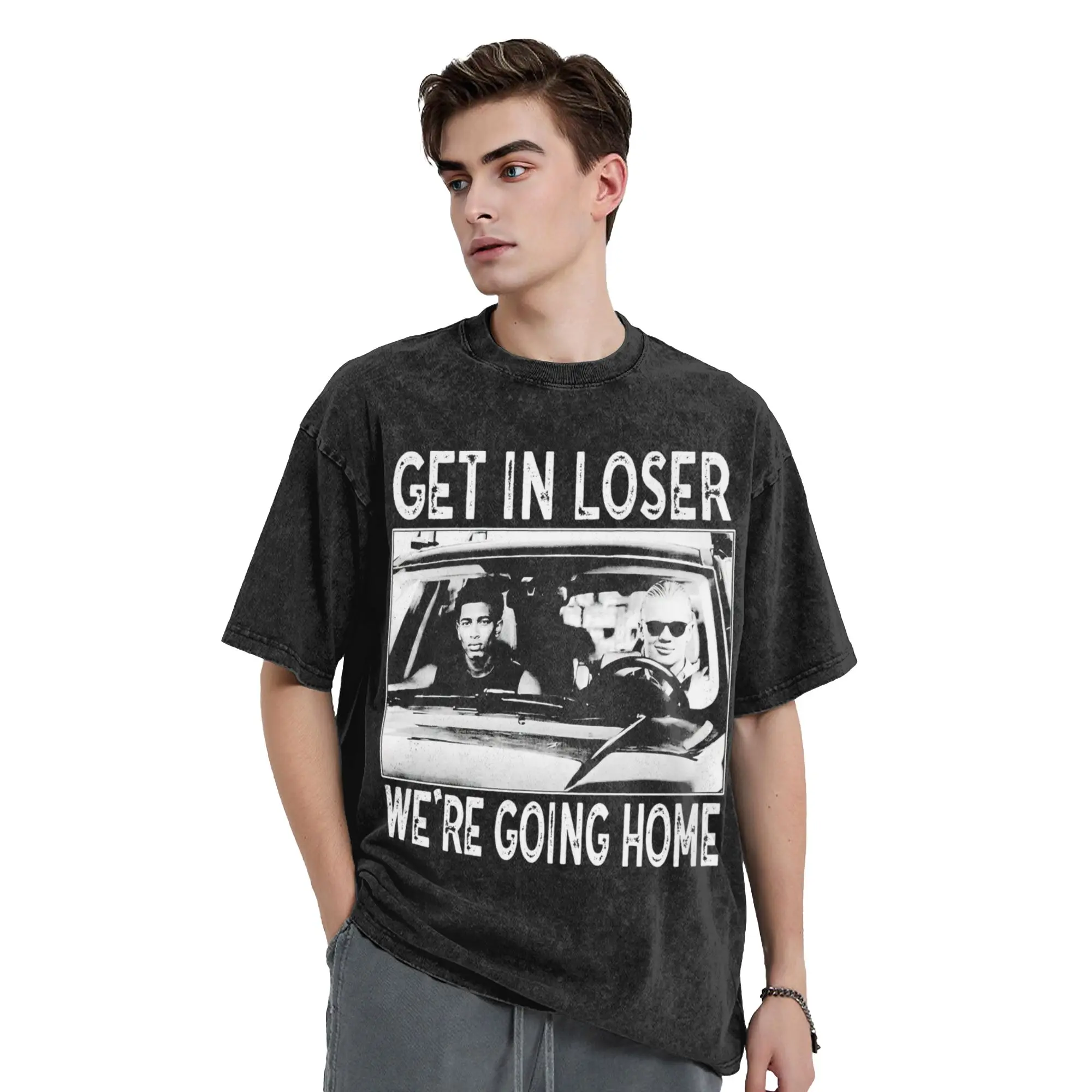 Haalands Get In Loser We're Going Home Washed T Shirt Streetwear Retro T-Shirts Tees Men Women Short Sleeve Harajuku Summer