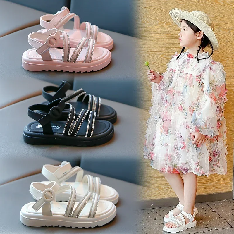 

Girls' Sweet Sandals 2024 Summer New Soft-soled Large and Medium-sized Children's Non-slip Breathable Beach Shoes