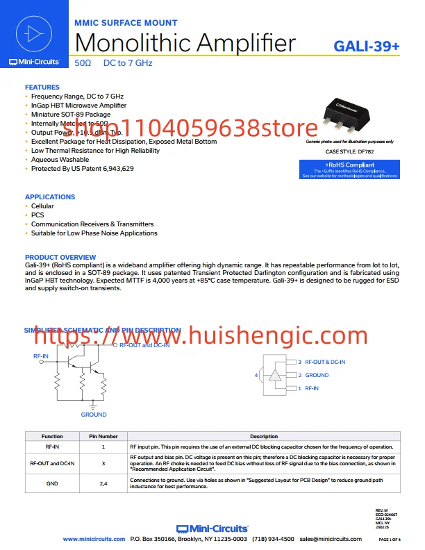 GALI-39+       RF amplifier IC mobile phone, PCS 0Hz ~ 7GHz SOT-89 original genuine