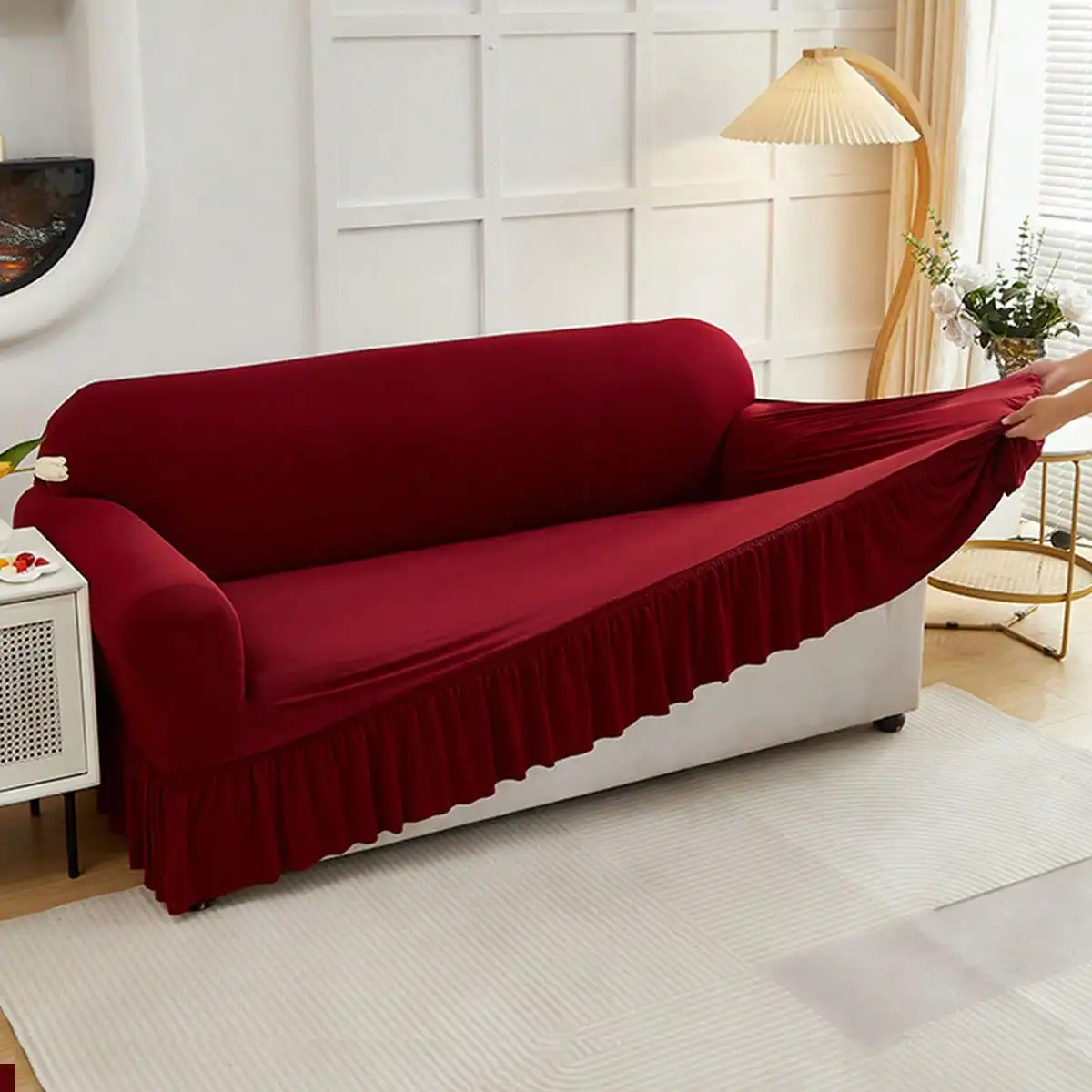 1PC Lightweight Sofa Slipcover Stretch Milk Silk Breathable Cool ForSummer Anti-Dirty And Non-Slip Solid Color Sofa Cover Suitable For 1/2/3/4 Seat Home/Living Room Decoration All-Inclusive Sofa Protective Cover