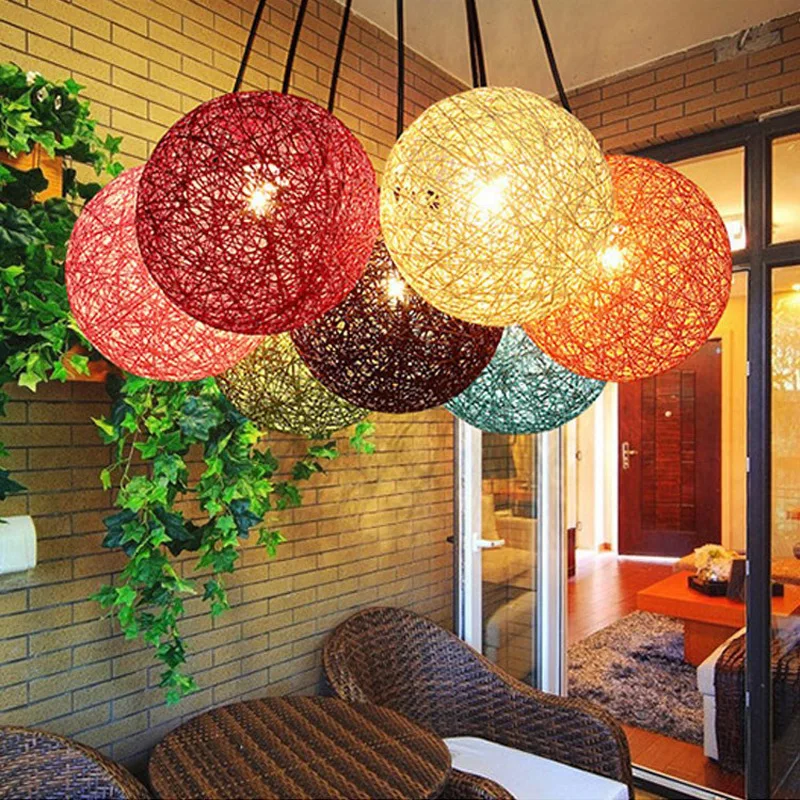 Modern Pendant Lights Colorful Rattan Ball Hanglamp For Bedroom Dining Room Nordic Restaurant Bar Decor E27 Luminaire Suspension