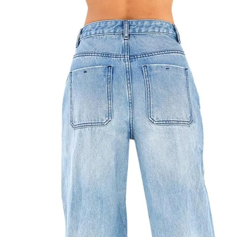 Jeans de commerce extérieur transfrontalier européen et américain pour femmes, vente directe d'usine, taille haute, jambes larges, pantalons pour femmes